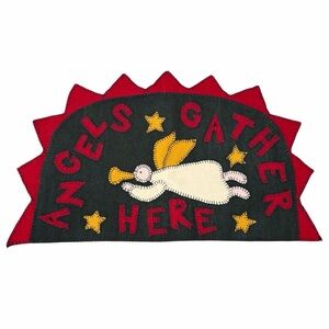 Angels Gather Here Felt Christmas Banner Sign 24" x 14" Stars Whipstitch